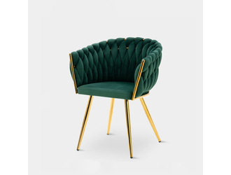 Zelená velurová židle na zlatých nohách LIANA