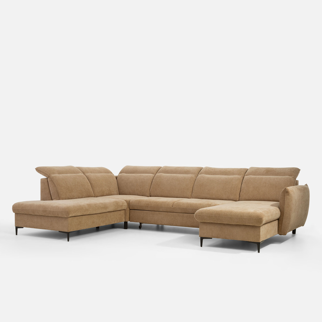 Světle hnědá rohová sedací souprava ve tvaru U GLOW pravá