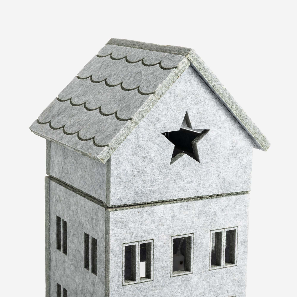 Dekorace filcový domek LED, šedý, 28 cm, MIX