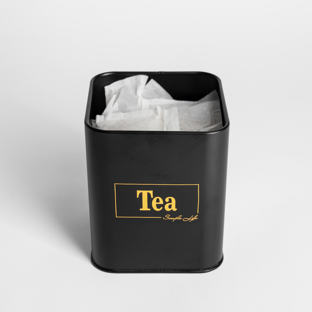 Plechová dóza do kuchyně černá TEA 19 cm