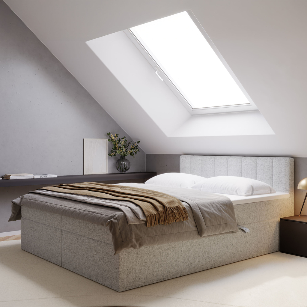 Postel boxspring se 2 úložnými prostory šedá PEDRO SOTTO PU 160x200 cm