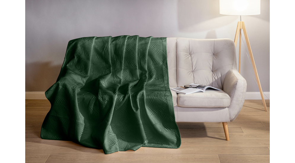Prošívaný přehoz na postel FERN zelený 220 x 240 cm