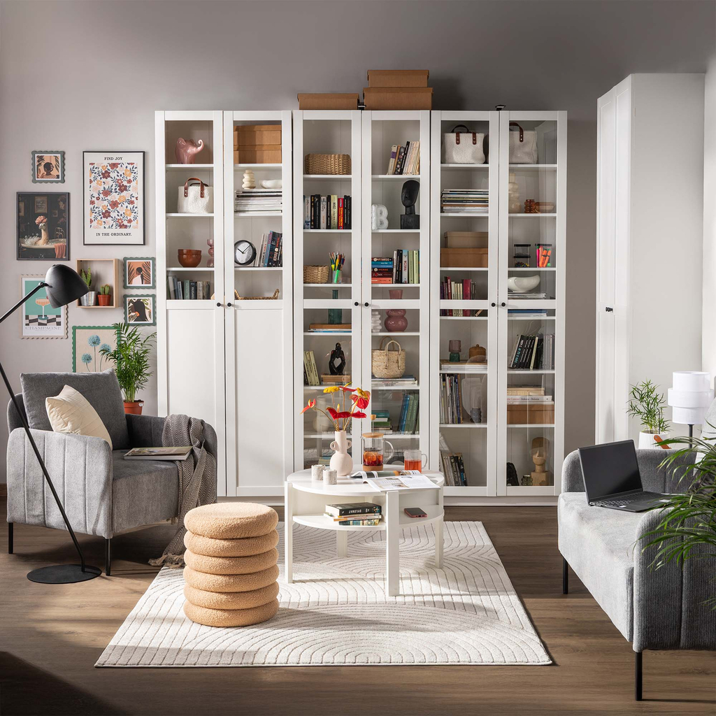 Regál se skleněnými dvířky BEN bílý