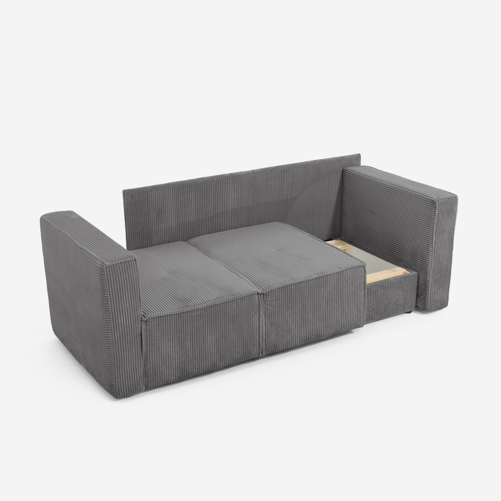 Manšestrová dvoumístná rozkládací pohovka šedá LUSO pravá