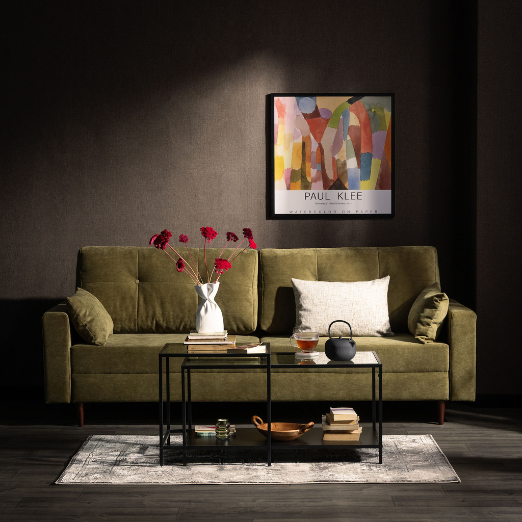 Trojmístná rozkládací pohovka MOSKA olivová