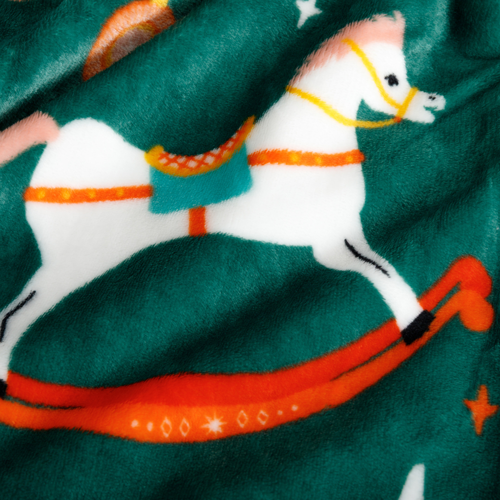 Vánoční deka s koníky zelená CODIE 130x160 cm