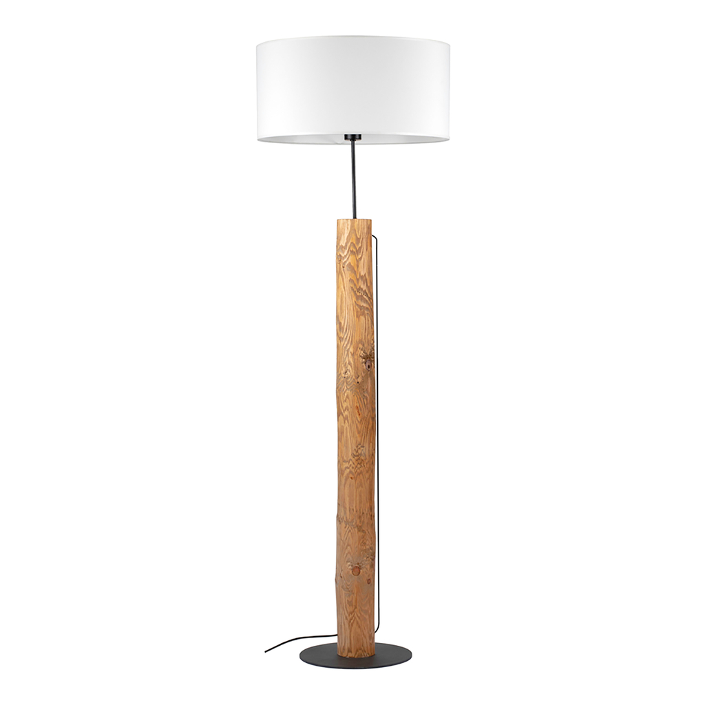 Stojací lampa s dřevěnou základnou a bílým stínidlem PINO