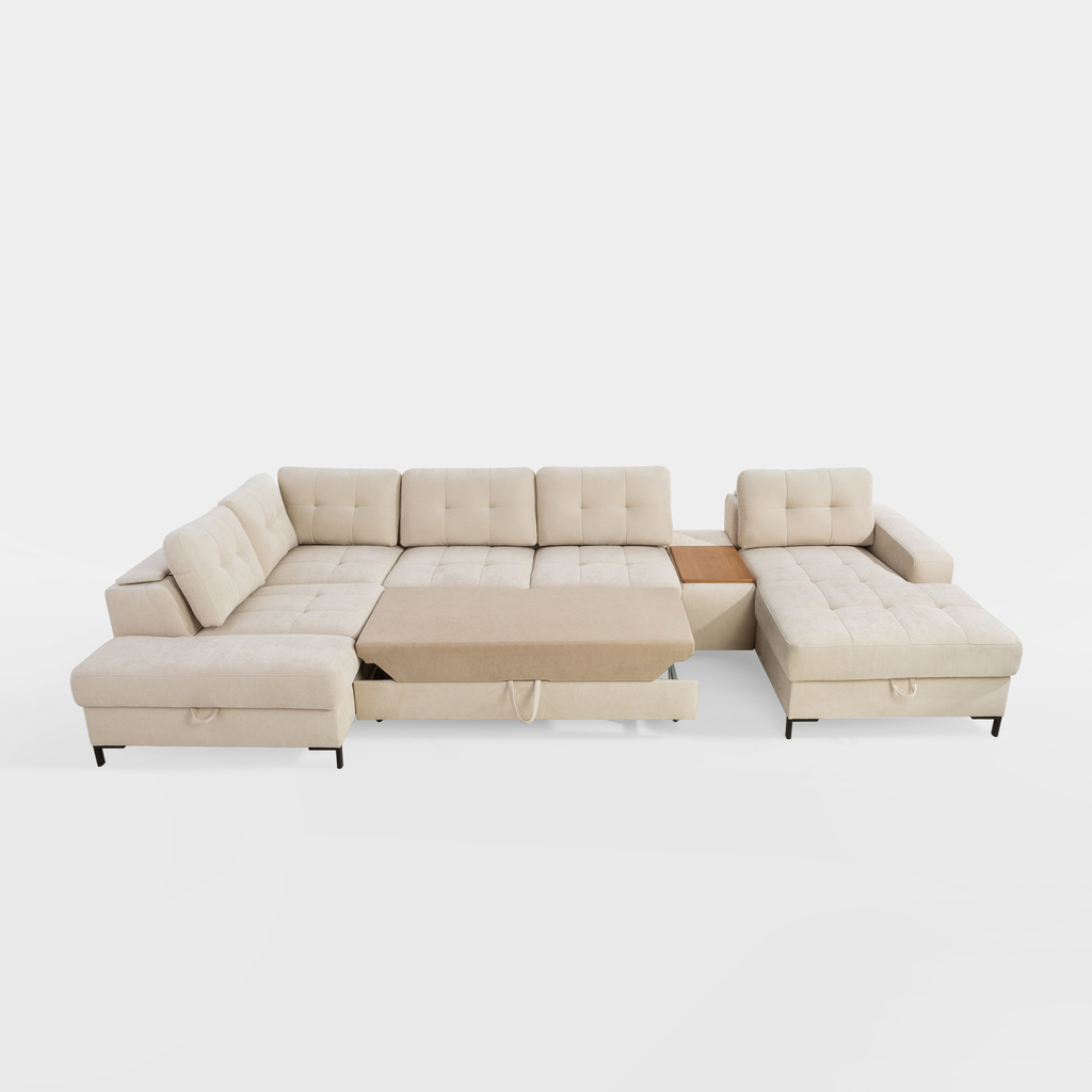 Béžová rohová sedací souprava ve tvaru U s barem BONITO levá