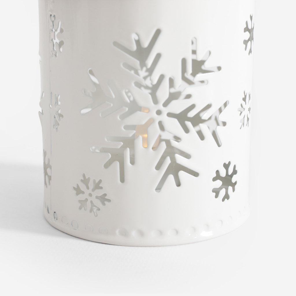 Dekorace bílá LED lucerna se sněhovými vločkami