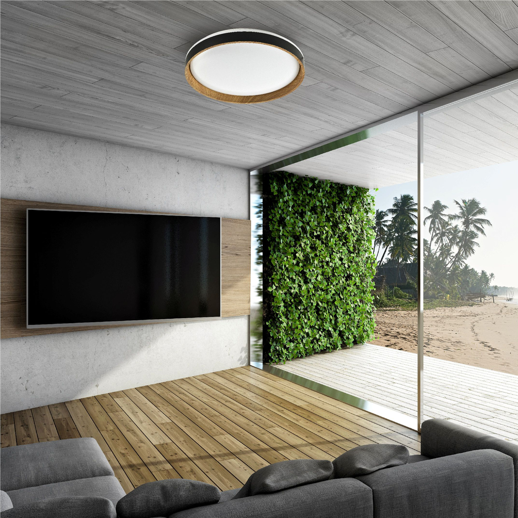 Prstencové stropní svítidlo LED světlé dřevo černá BOIS 39 cm