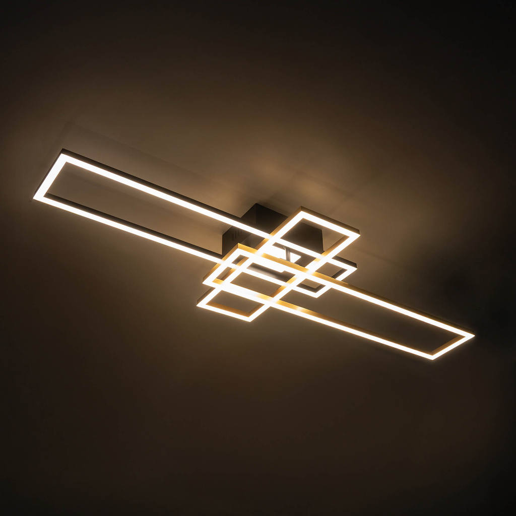 Stropní svítidlo LED v černo-zlatém rámu LUMENZ s dálkovým ovládáním