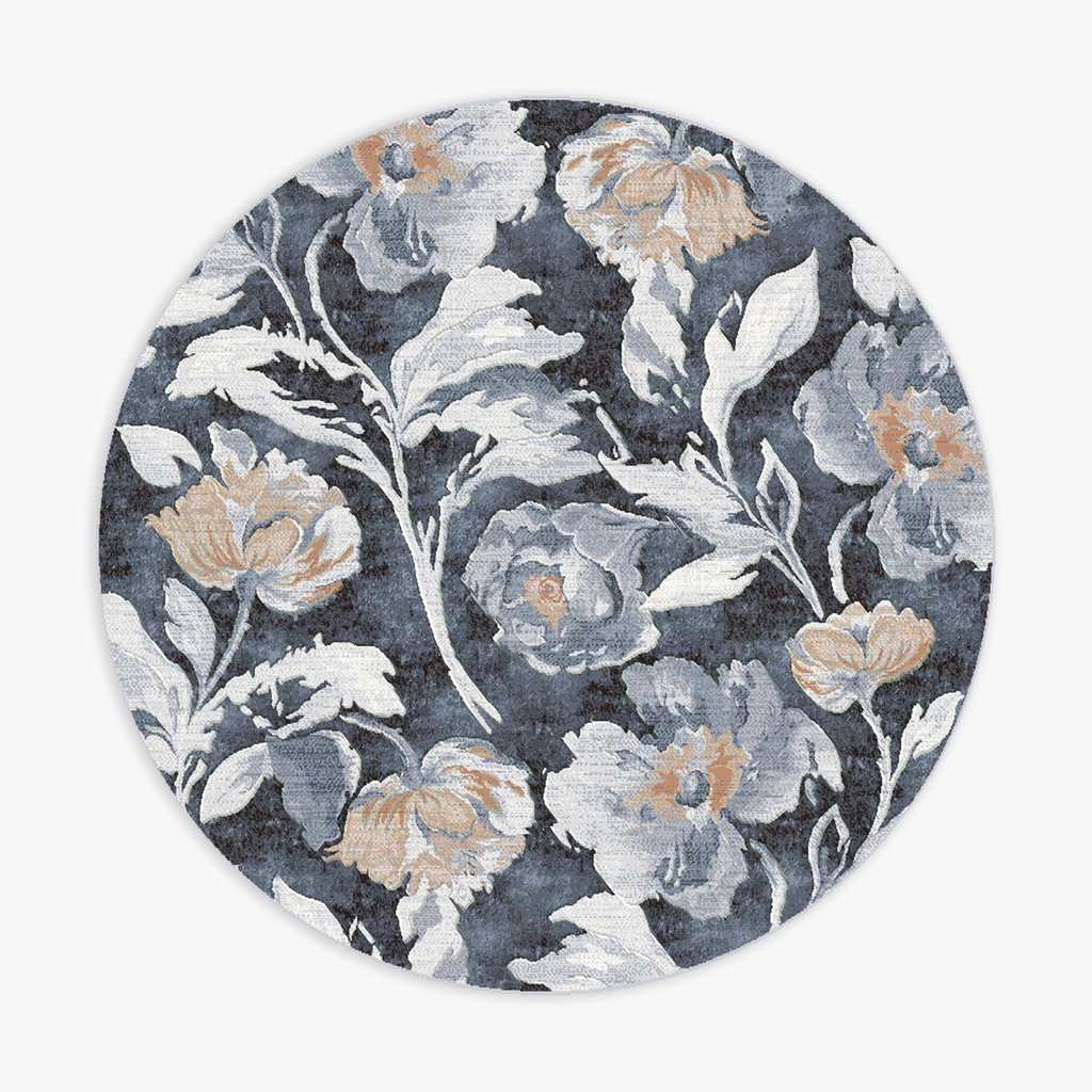 Kulatý modrý koberec se vzorem květin SORRENTO 160 cm