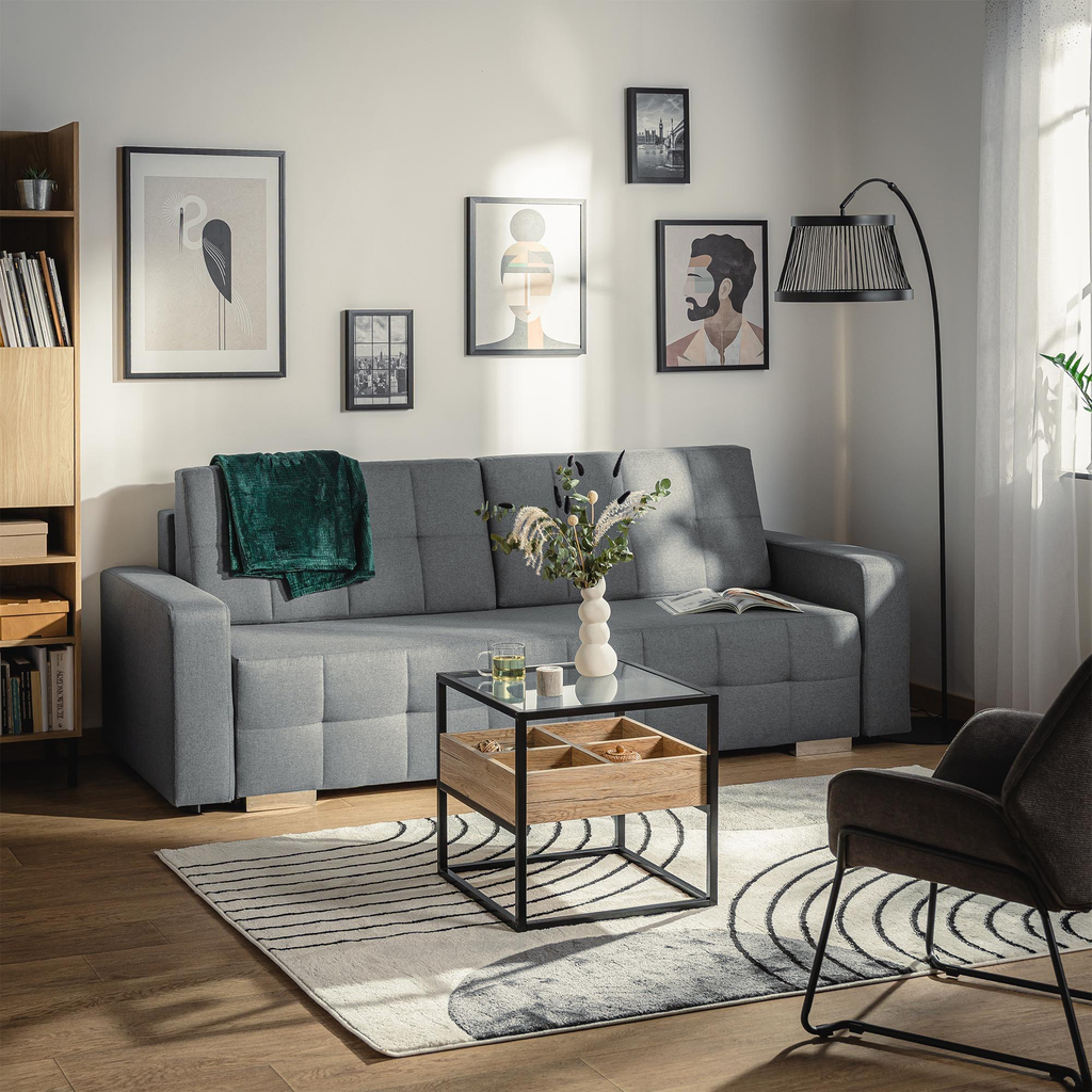 Sofa rozkładana z pikowaniem szara LILA
