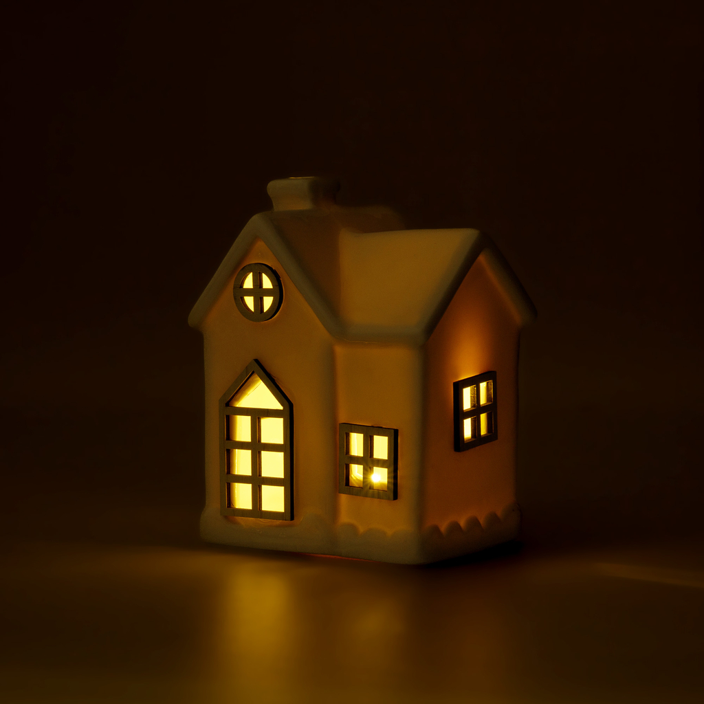 Dekorativní LED domek bílý 14 cm