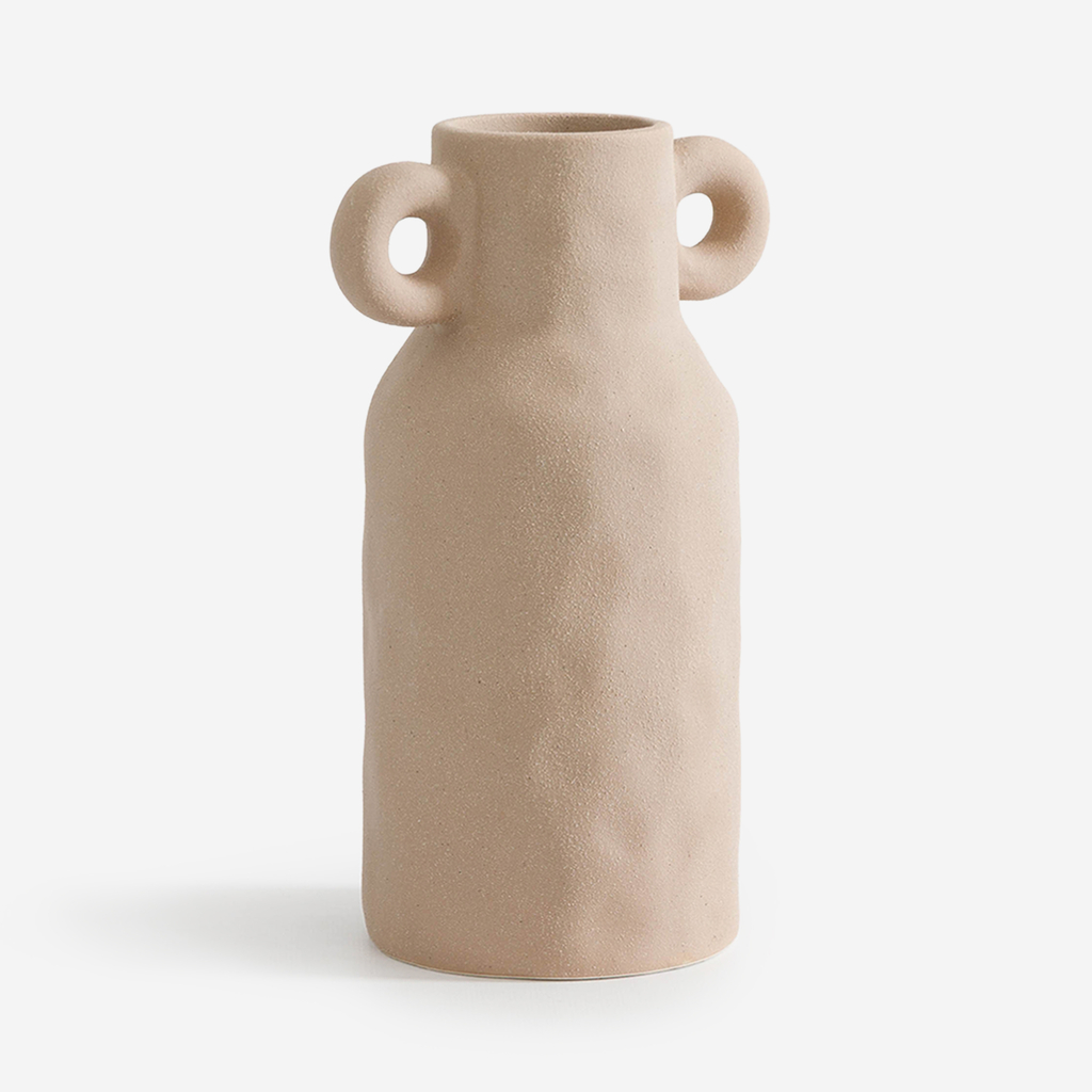 Keramická béžová váza s uchy 22 cm