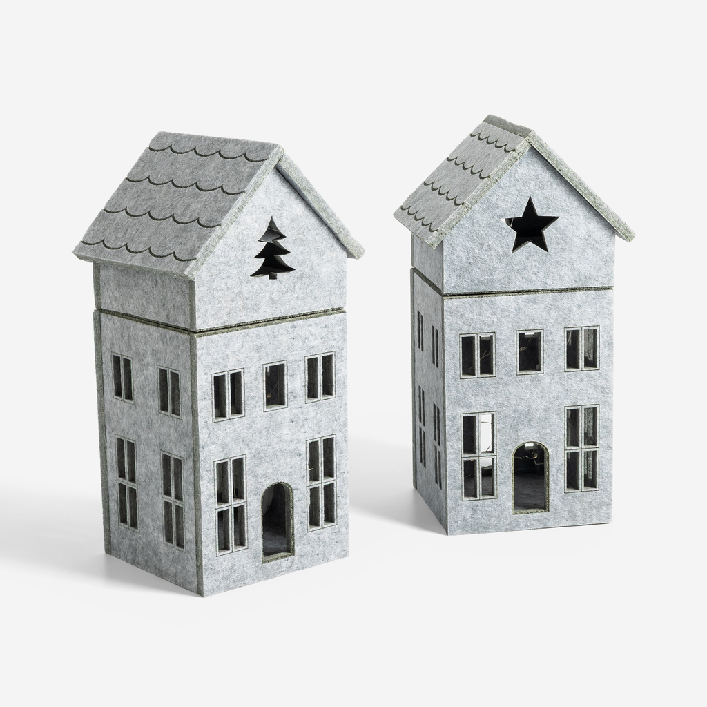 Dekorace filcový domek LED, šedý, 28 cm, MIX