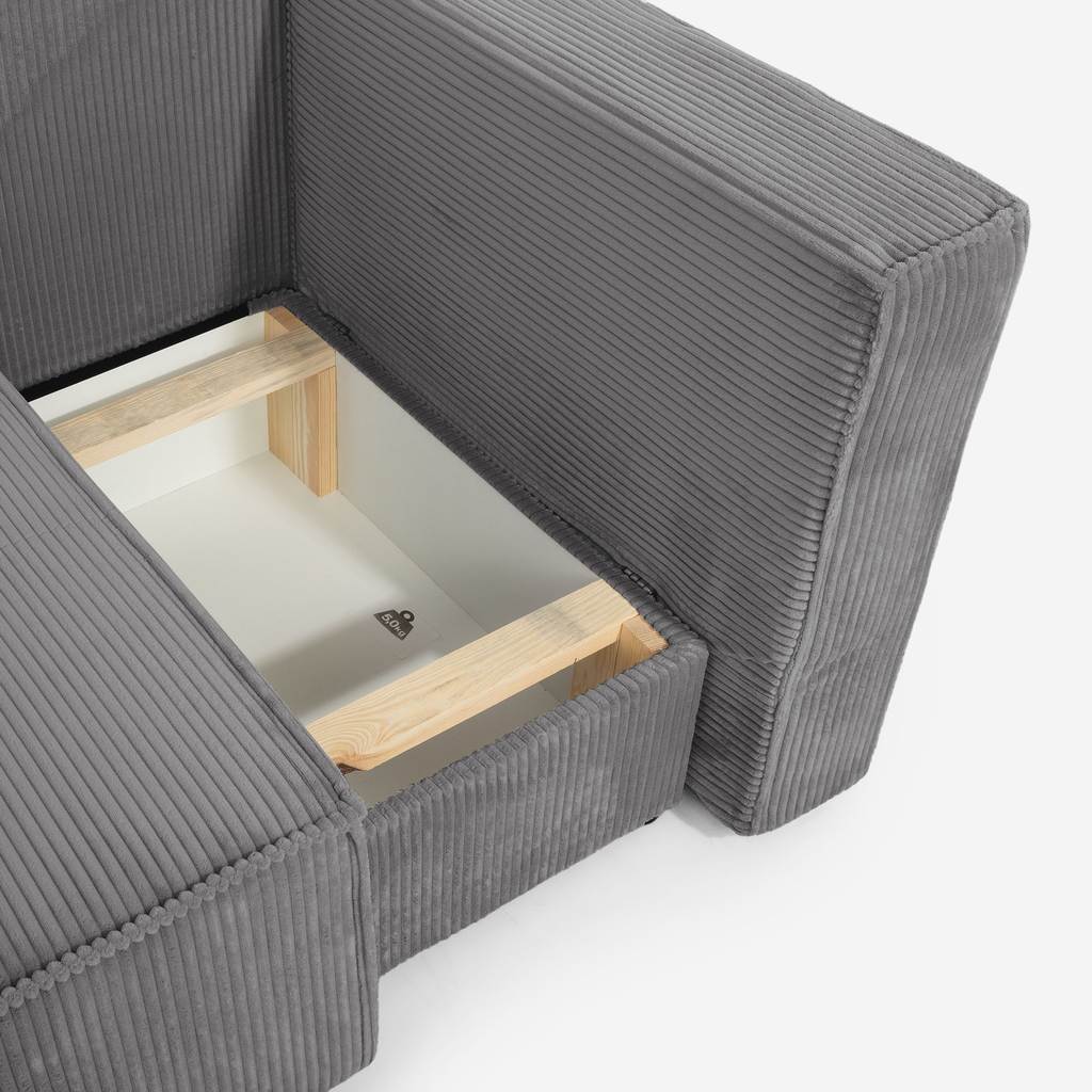 Manšestrová dvoumístná rozkládací pohovka šedá LUSO pravá