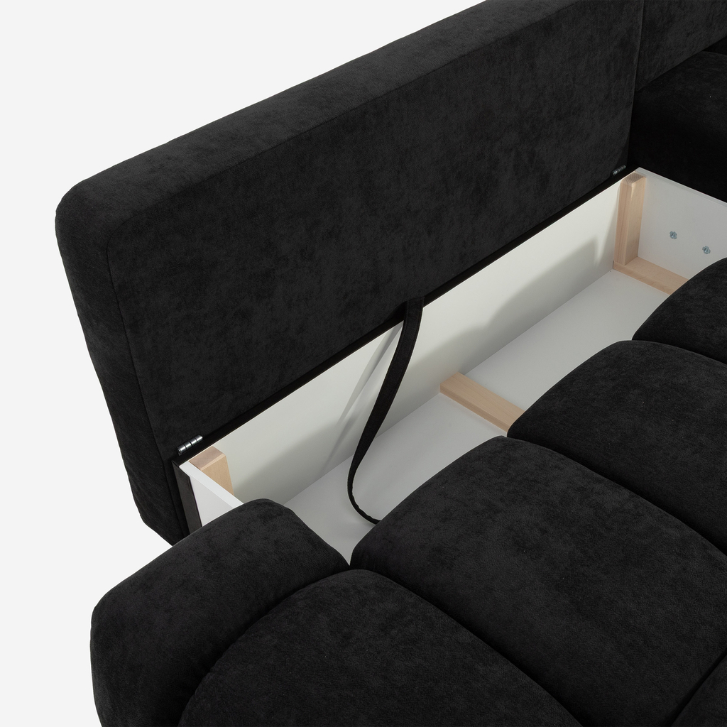 Rozkládací rohová sedačka černá BELLINI O pravá