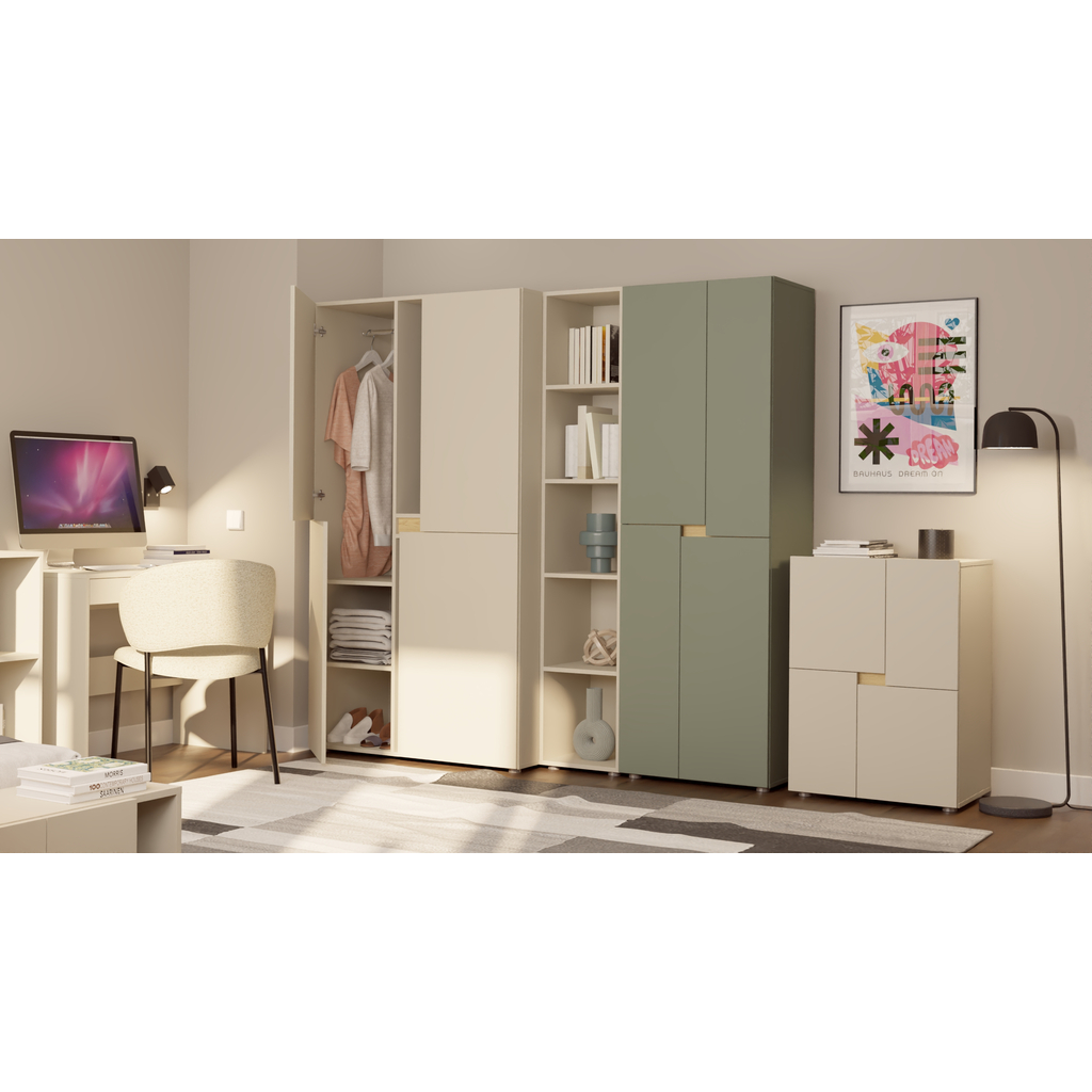 Čtyřdveřová šatní skříň LENS 100 cm kašmír/dub cremona