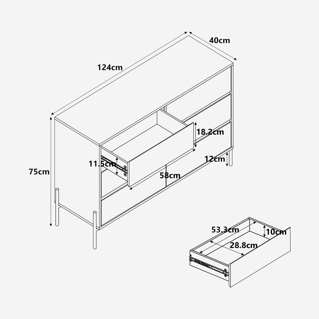 Komoda na kovových nohách TUMILLO
