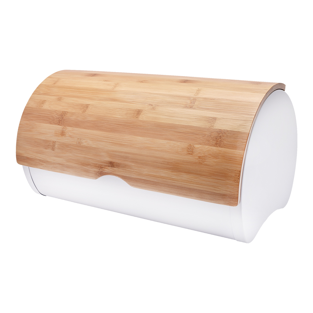 Kovový chlebník s bambusovým víkem