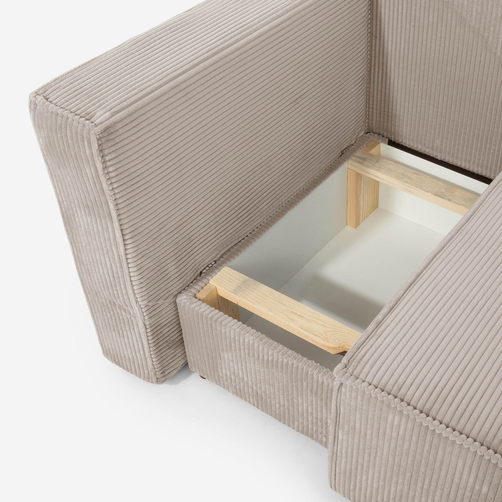 Manšestrová dvoumístná rozkládací pohovka béžová LUSO levá