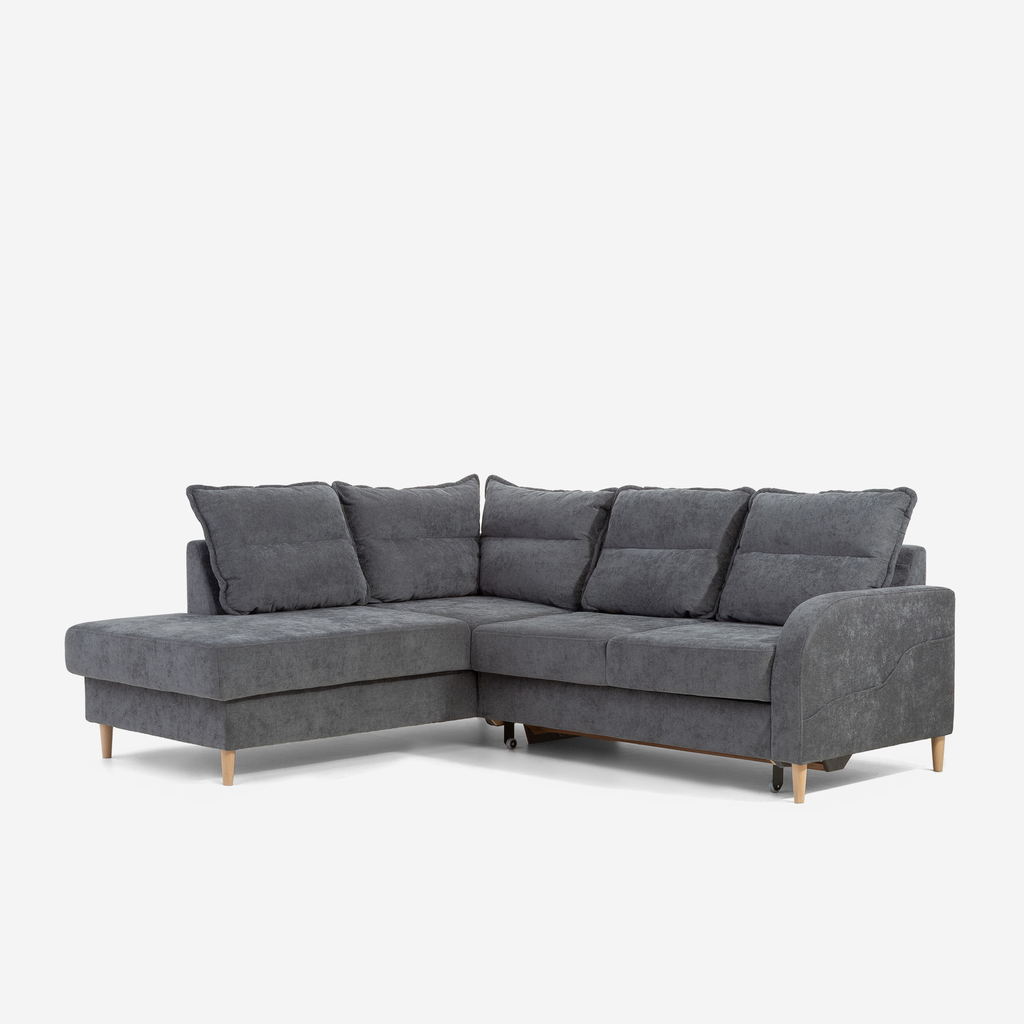 Šedá rozkládací rohová sedací souprava HAMAR 5P levá