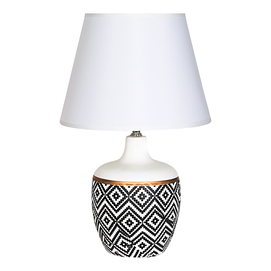 Bílo-černá stolní lampa s kosočtvercovým vzorem 38 cm