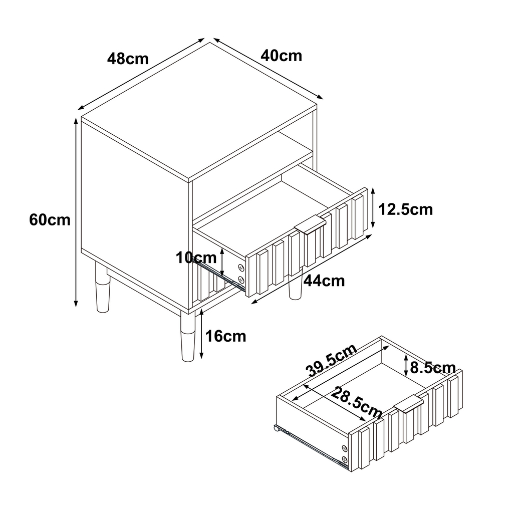 Noční stolek s drážkováním TURRO