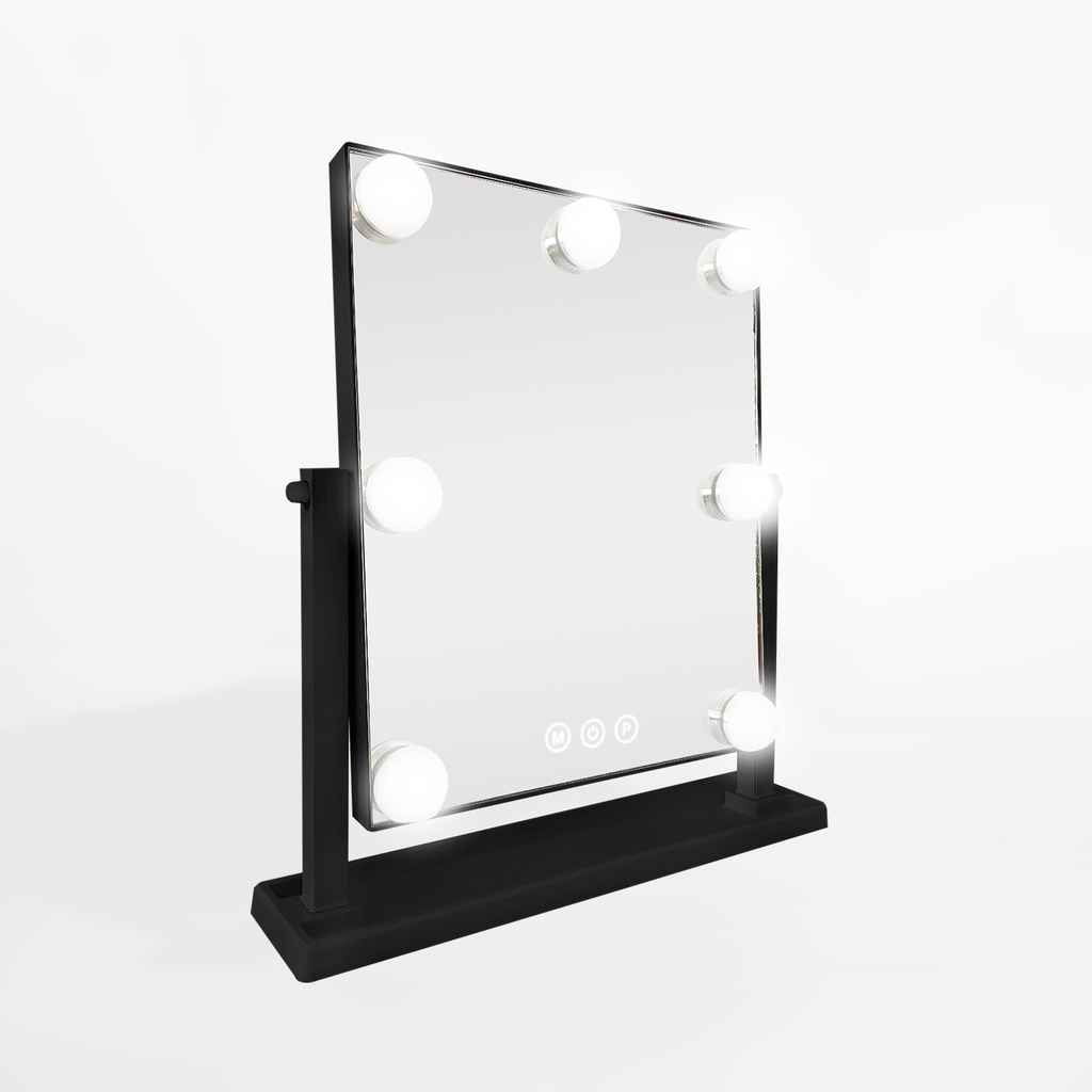 Obdélníkové černé zrcadlo s LED osvětlením 32x8x35 cm
