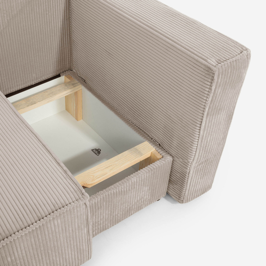 Manšestrová dvoumístná rozkládací pohovka béžová LUSO pravá