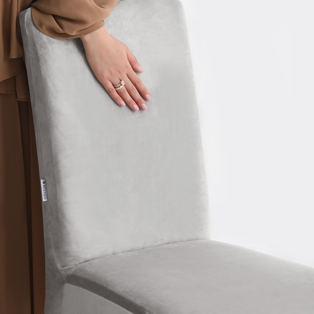 Potah na židli stříbrný SENTO 48x48x58 6 ks