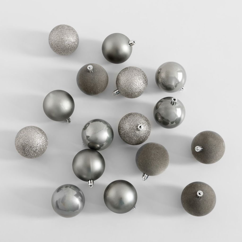 Vánoční ozdoby 6 cm stříbrné 16 ks