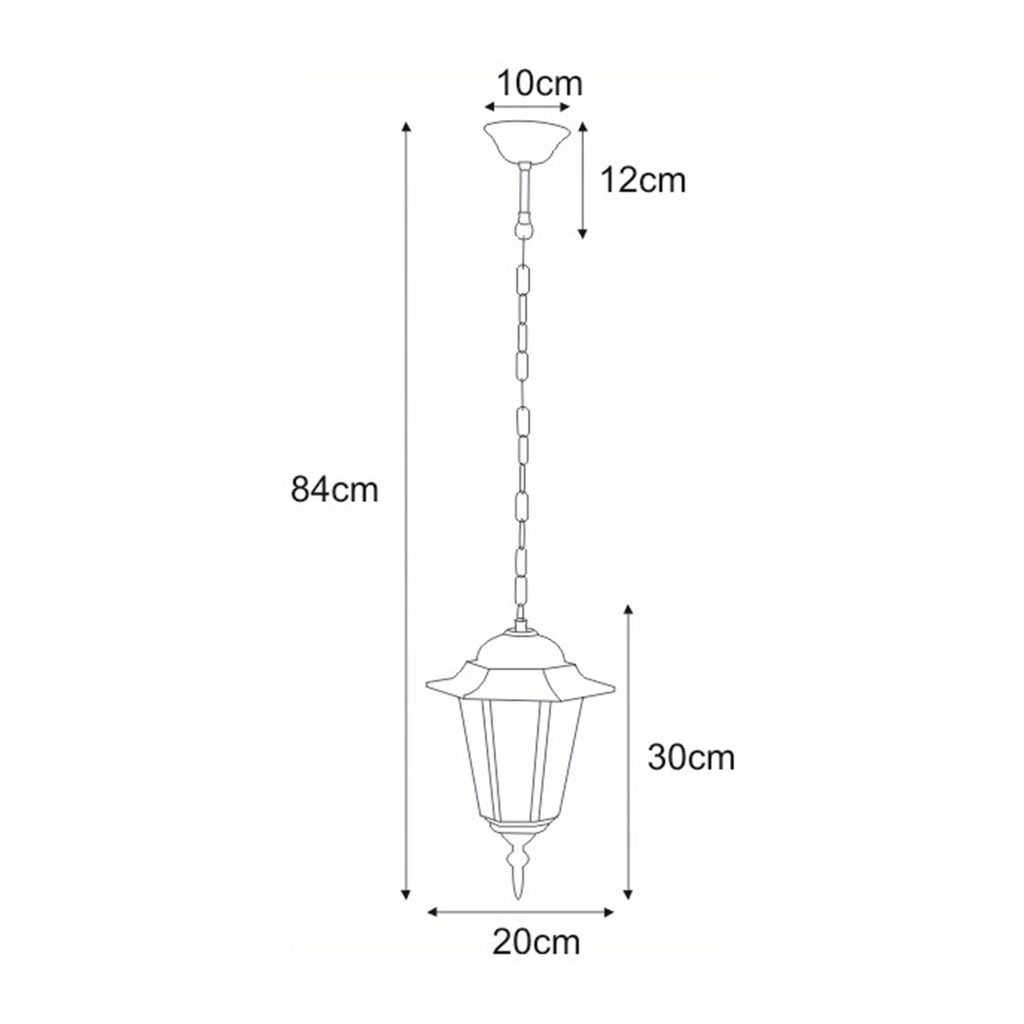 Lampa wisząca zewnętrzna outdoor klasyczna czarna STANDARD - wymiary.