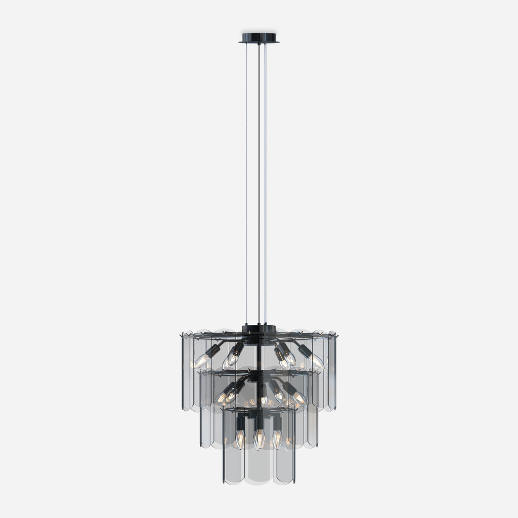 Černý lustr s kouřovým sklem NIRA φ56 cm