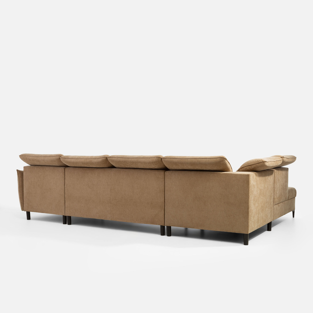 Světle hnědá rohová sedací souprava ve tvaru U GLOW pravá