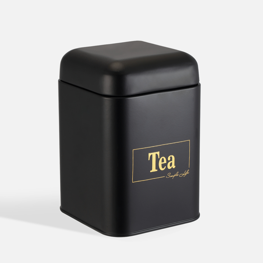 Plechová dóza do kuchyně černá TEA 19 cm