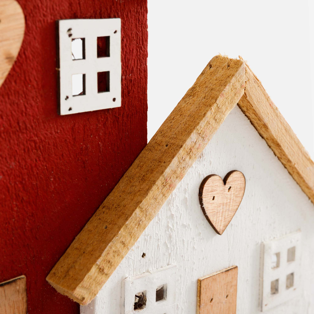 Dekorace LED dřevěné domky 28 cm MIX