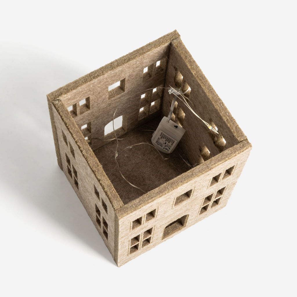 Dekorace filcový domek LED, béžový, 28 cm, MIX