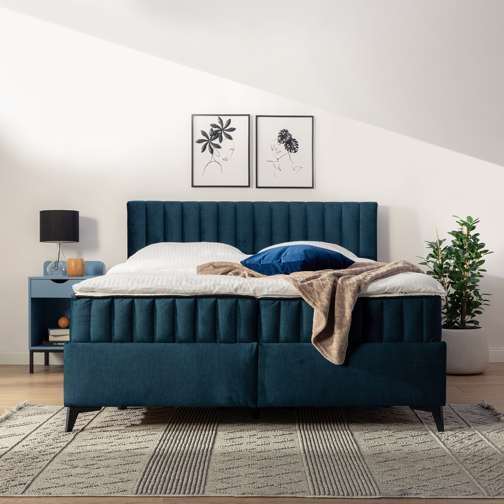 Postel boxspring VERONA 140x200 cm tmavě modrá