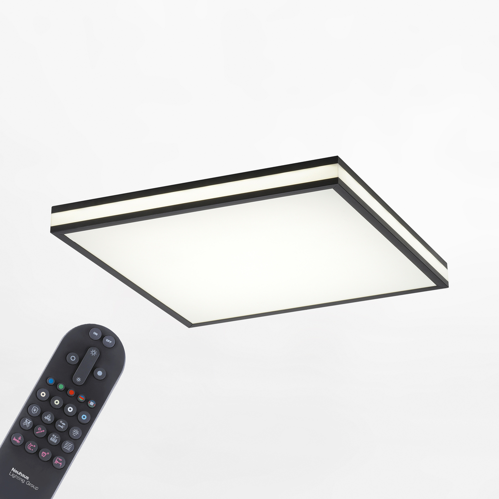 Černé LED RGB stropní svítidlo s dálkovým ovládáním MARIO 46,5x46,5 cm