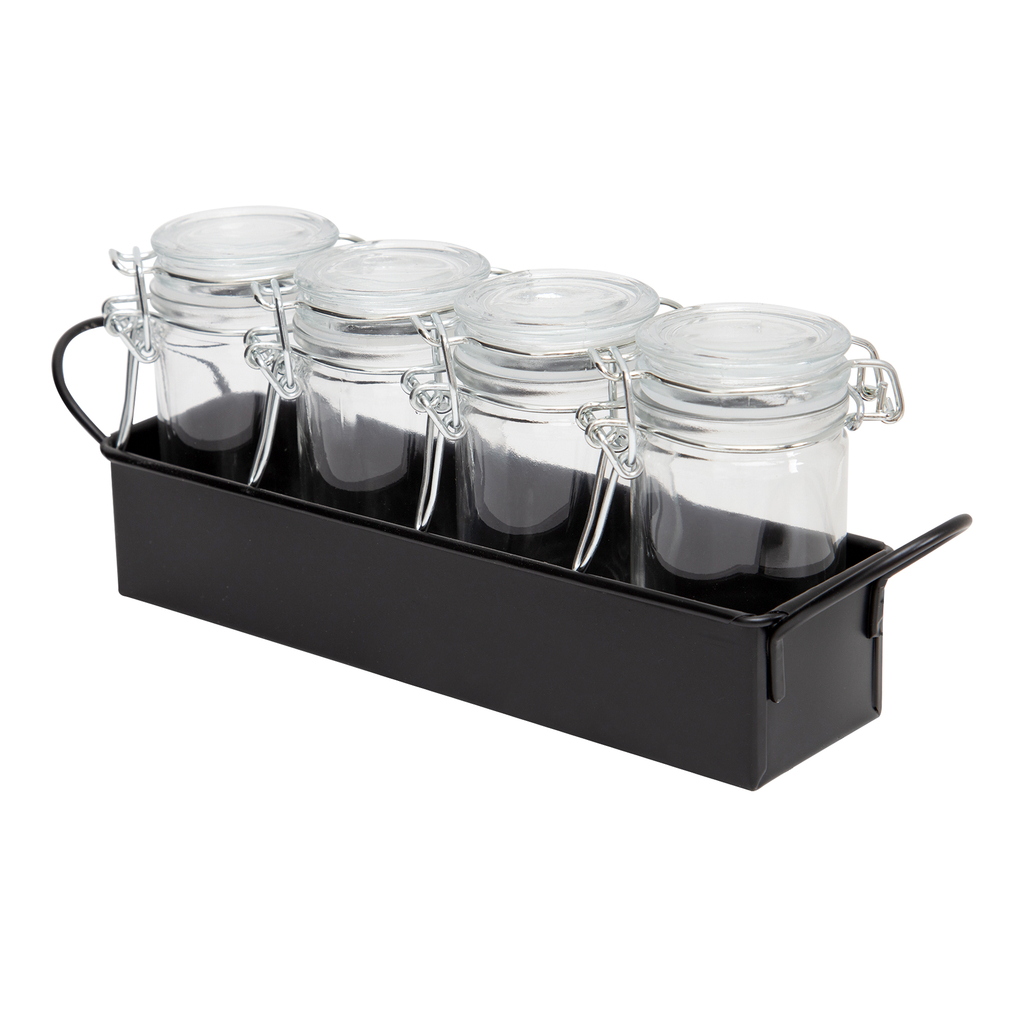 Sada 4 nádob na koření na stojanu 80 ml