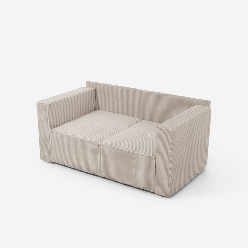 Manšestrová dvoumístná rozkládací pohovka béžová LUSO levá