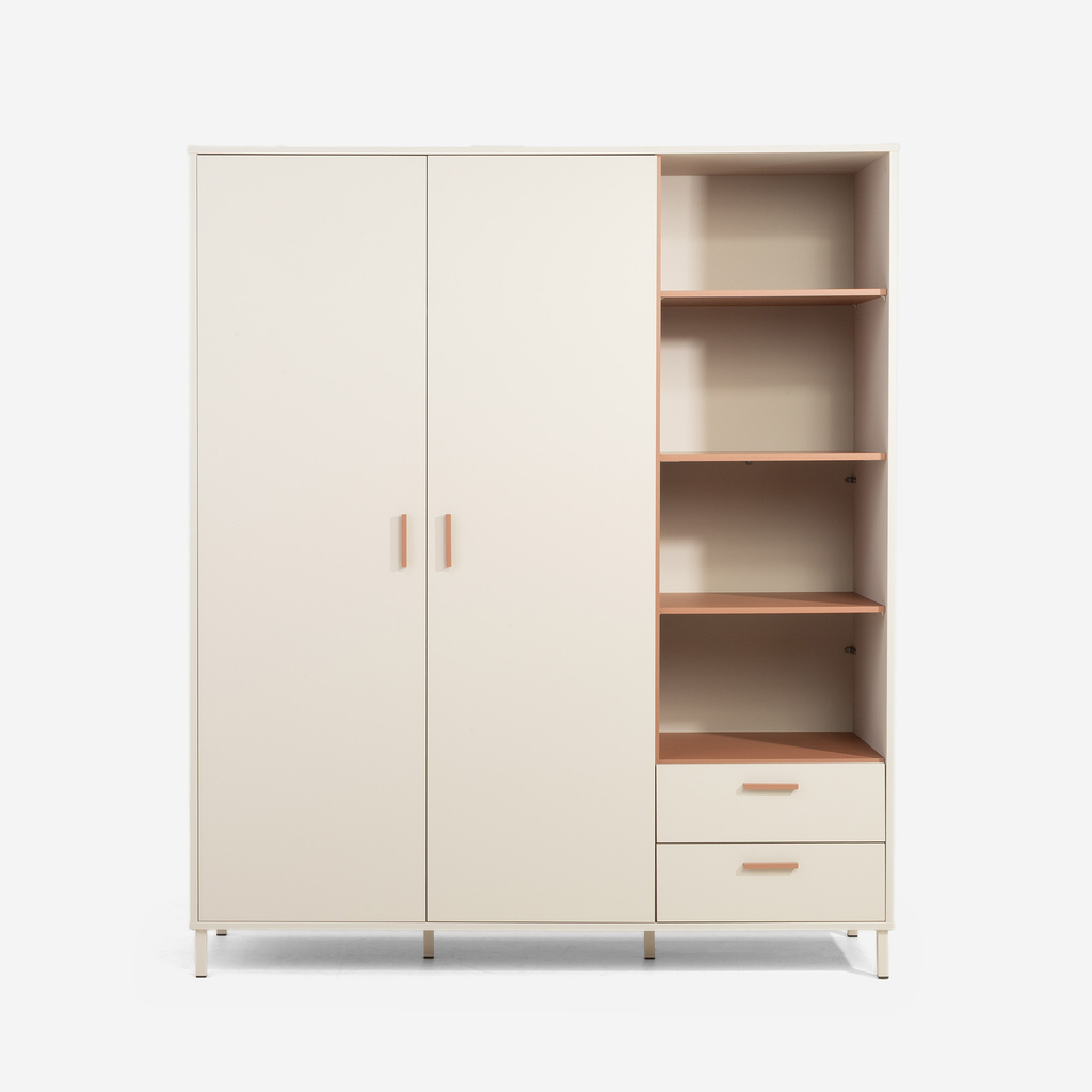 Vysoká šatní skříň se zásuvkami písková barva MILLES