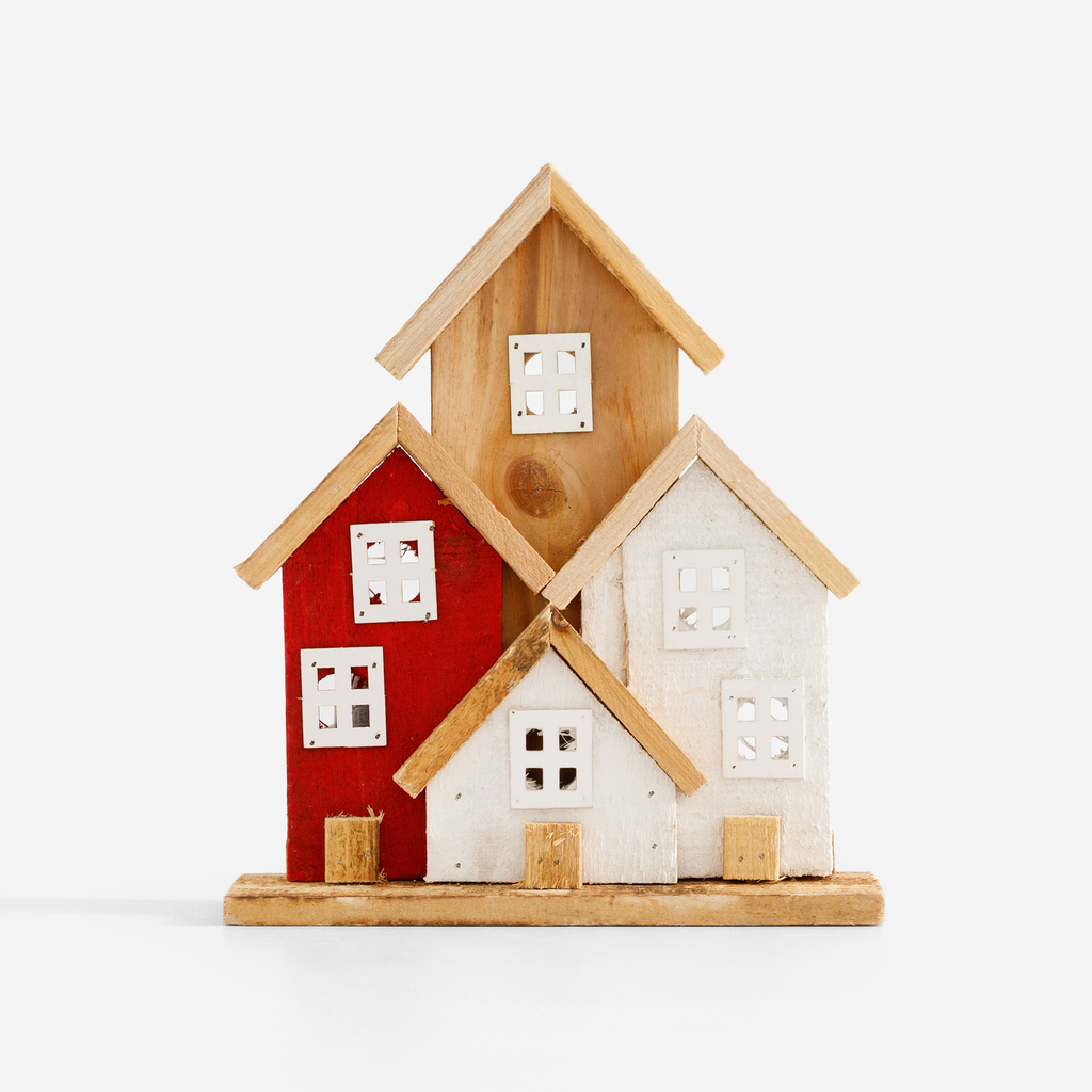 Dekorace LED dřevěné domky 27 cm