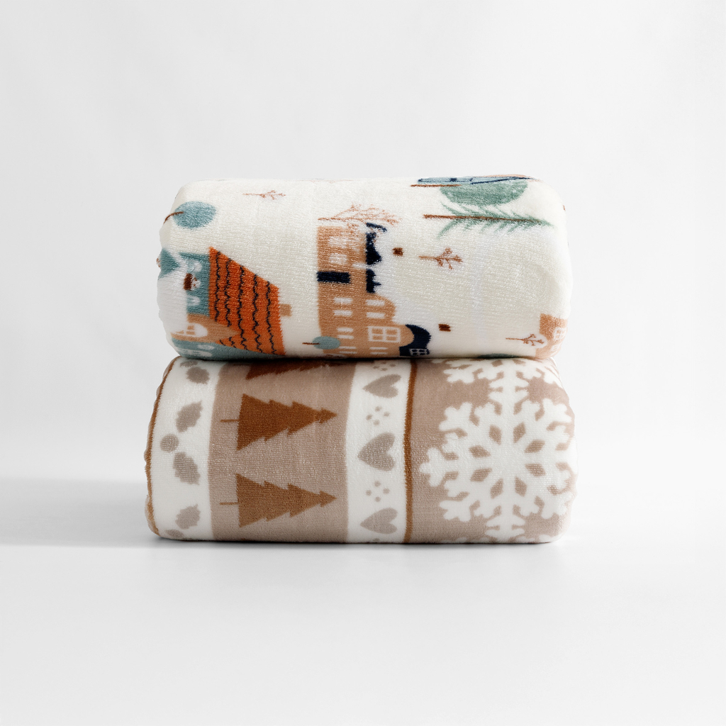 Vánoční deka s domečky SHERPA 150x200 cm