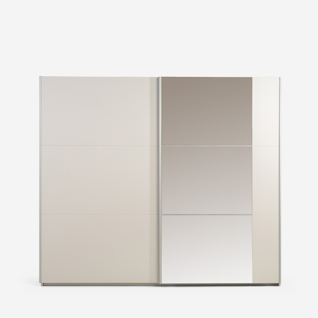 Šatní skříň s posuvnými dveřmi a zrcadlem BASTIA 2 kašmírová 250 cm