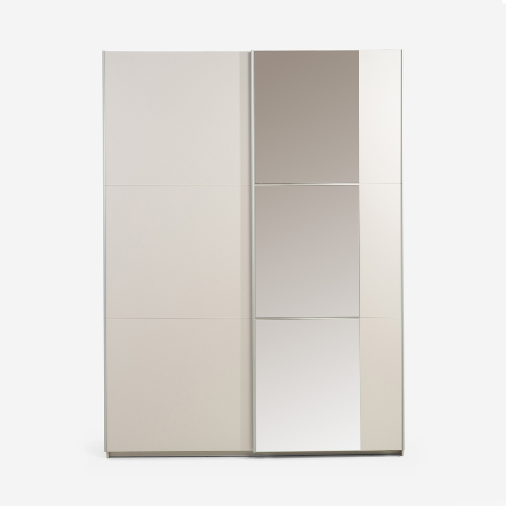 Skříň s posuvnými dveřmi a zrcadlem BASTIA 2 kašmírová 150 cm