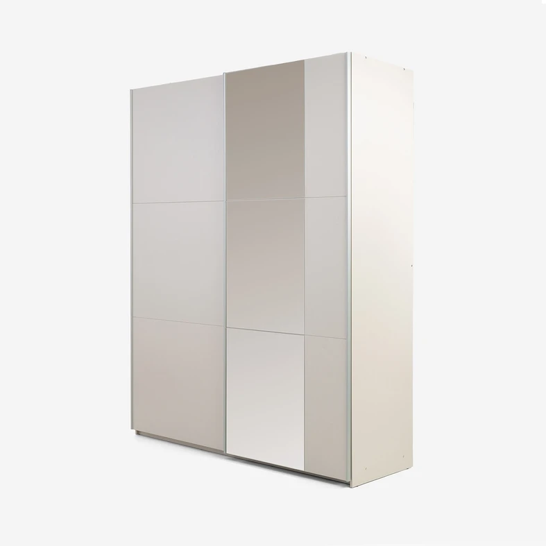 Kaszmirowa szafa przesuwna, o szerokości 150 cm, z lustrem na prawym froncie - bok