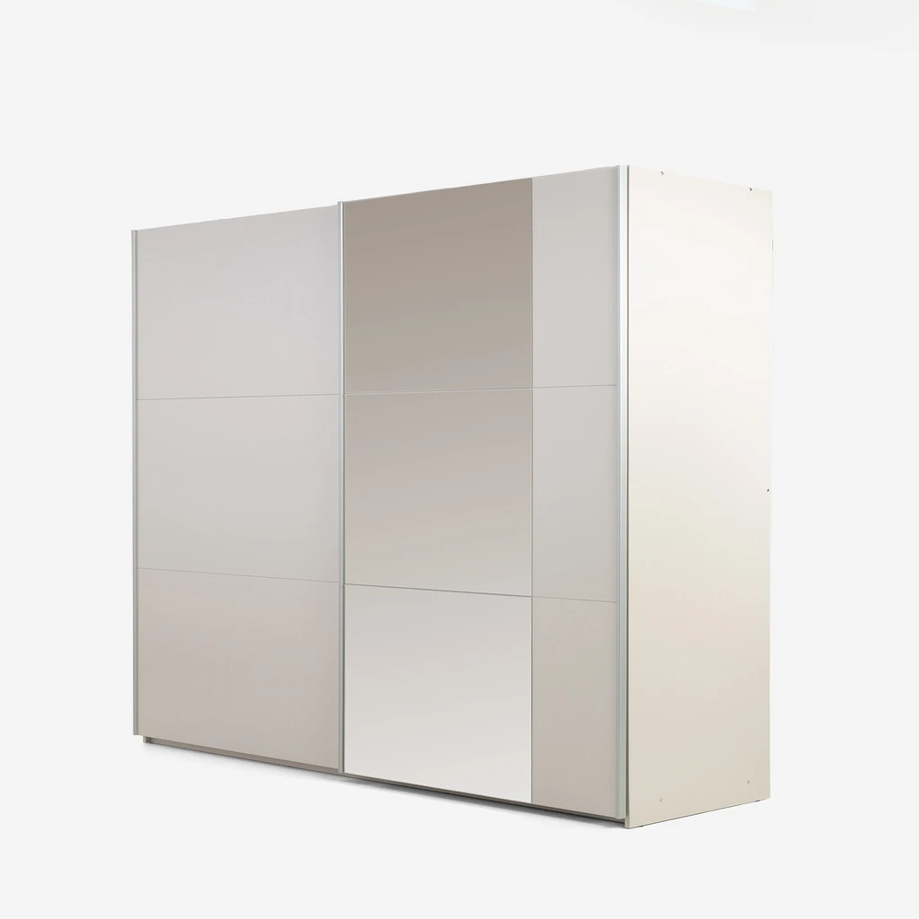 Kaszmirowa szafa przesuwna o szerokości 250 cm, z lustrem po prawej stronie - bok